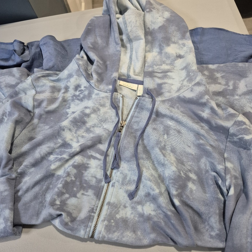 LOGO Lounge Hoodie Jacket Womens 3X Gray Blue Tie Dye Full Zip Chiffon Pockets